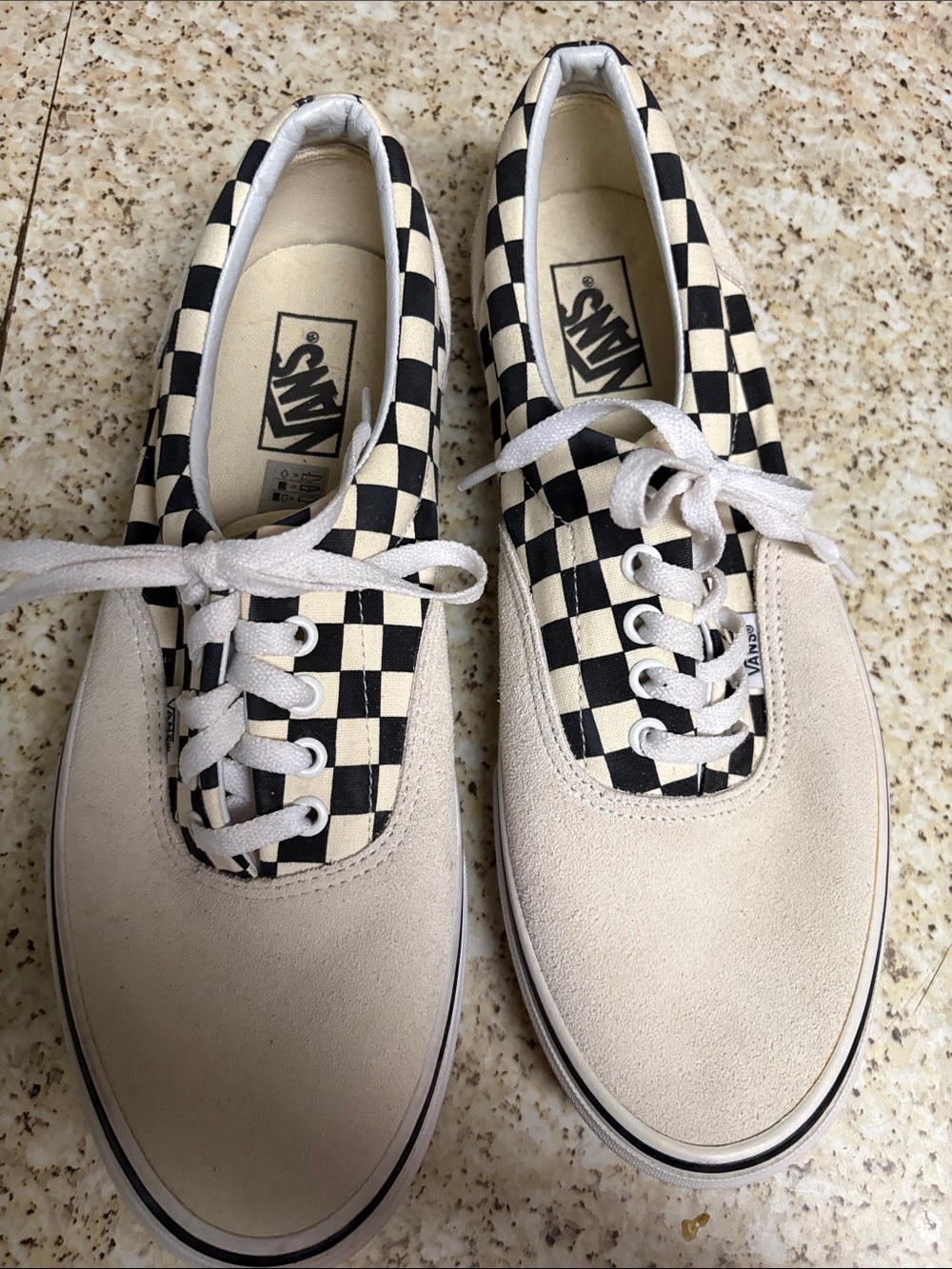 Vans Checkerboard Low-Top Sneakers in Black, Cream (Suede) & White